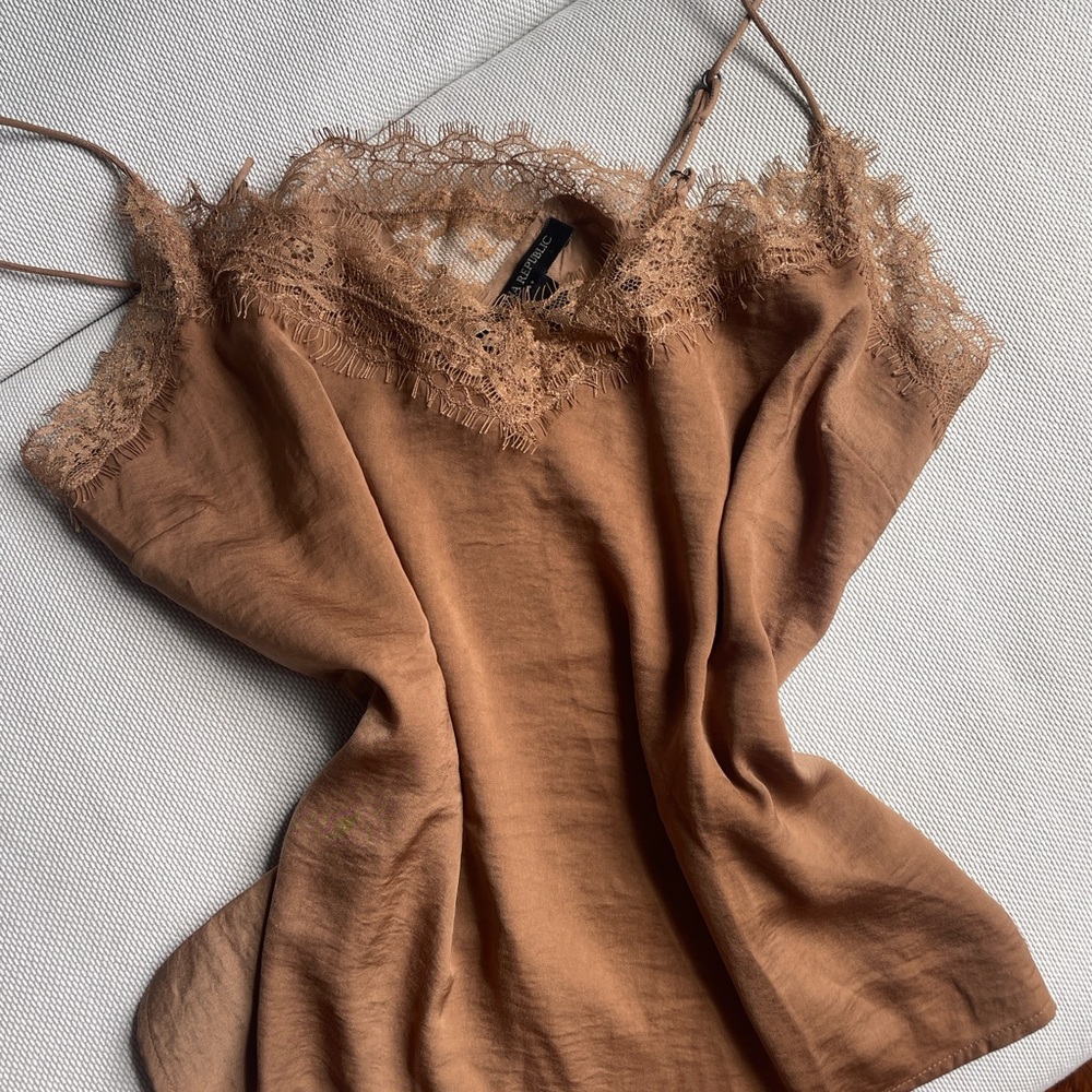 Y2K lace brown satin camisole